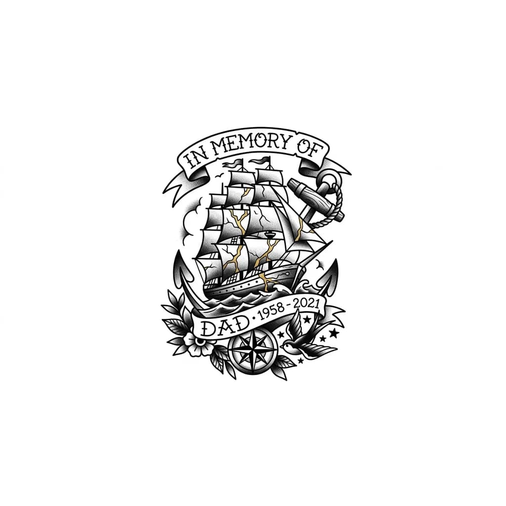 Тату эскиз: Кинцуги и в честь памяти о папе который погиб на сво 