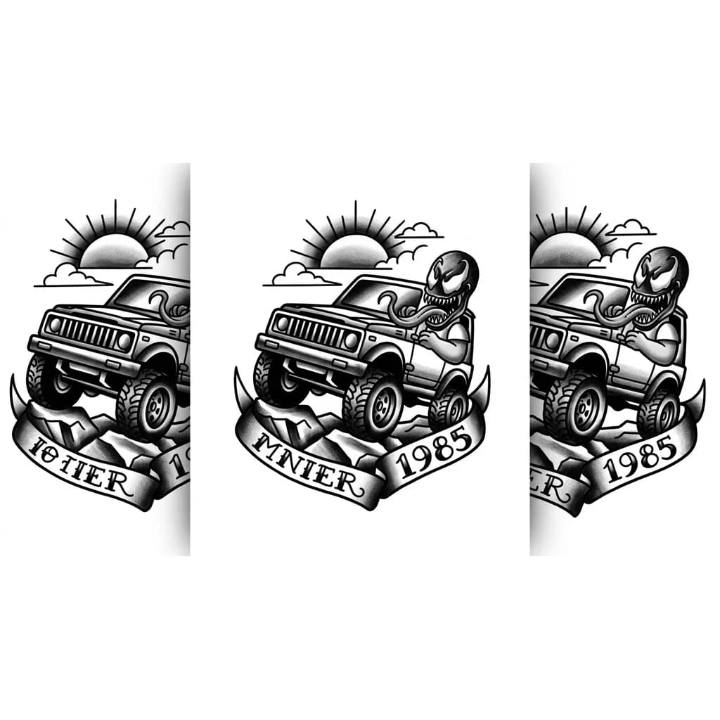 Тату эскиз: Симпсоны веном тачки смешное jdm off-road самураи семья закат 
