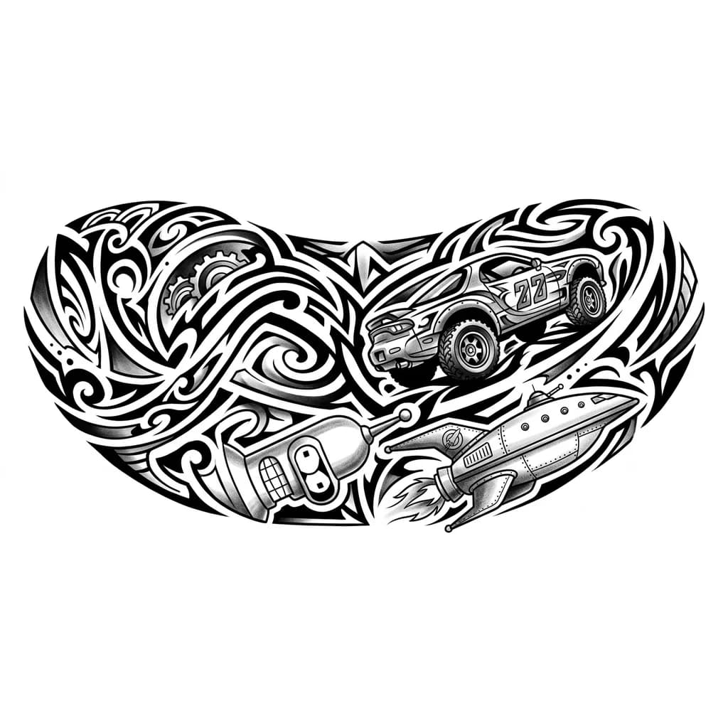 Тату эскиз: Номер симпсон тачки off-road JDM Mazda 
Бендер Футурама космический корабль сериалы 