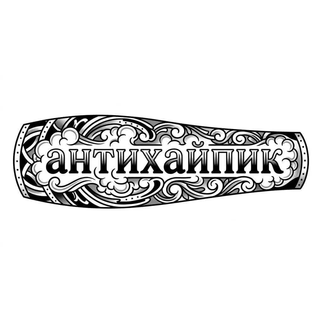 логотип "антихайпик" из мерча славы кпсс. вокруг нарисовать какиенибудь дита(туман, линии)