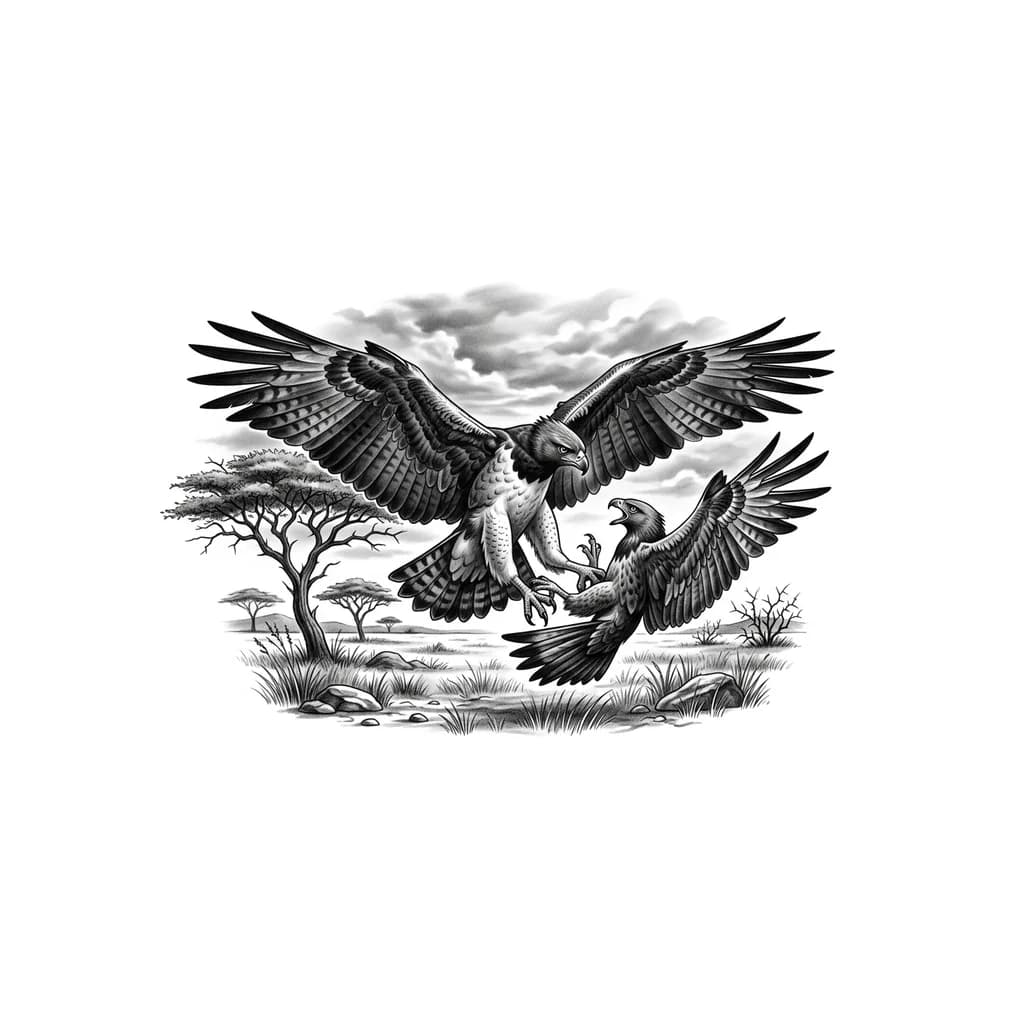 Тату эскиз: Саванна, боевой орёл, природа саванны