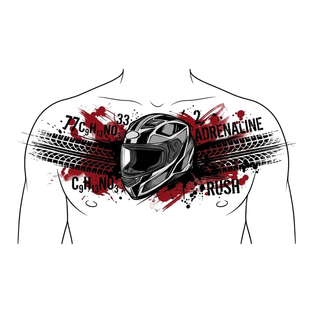 Тату эскиз: Формула адреналина с мото шлемом и следы от покрышек 