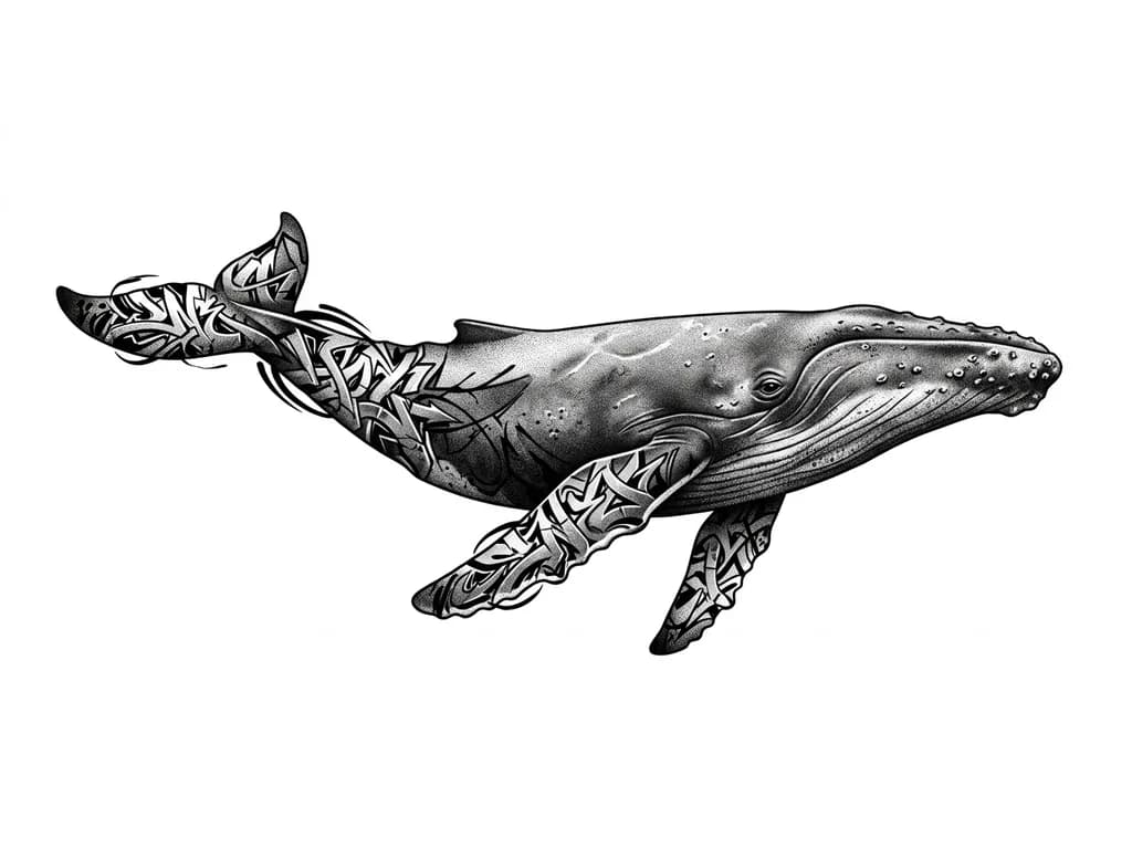 Тату эскиз: Кит, граффити