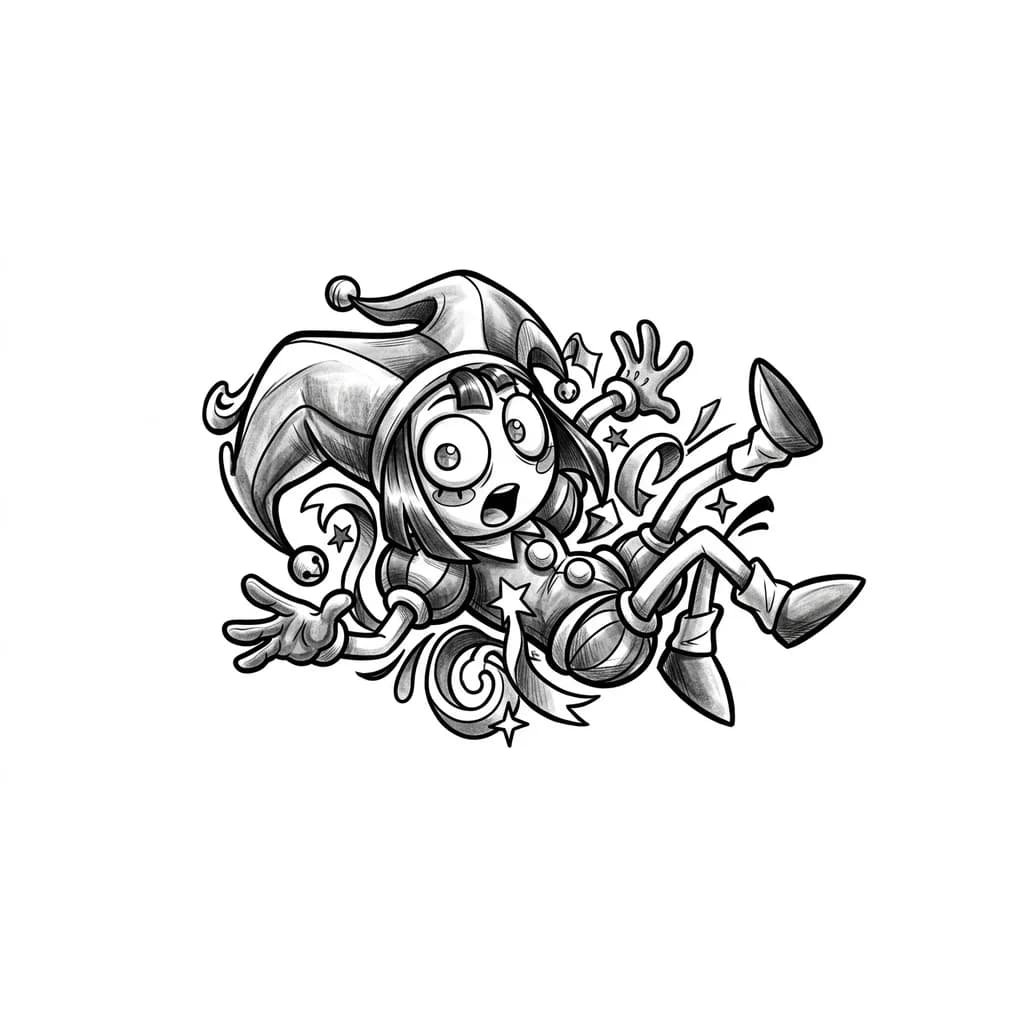 Тату эскиз: Нужно создать персонажа из «Удивительный цифровой цирк» персонаж Помни, нужно создать эскиз тату на руке 10 см 