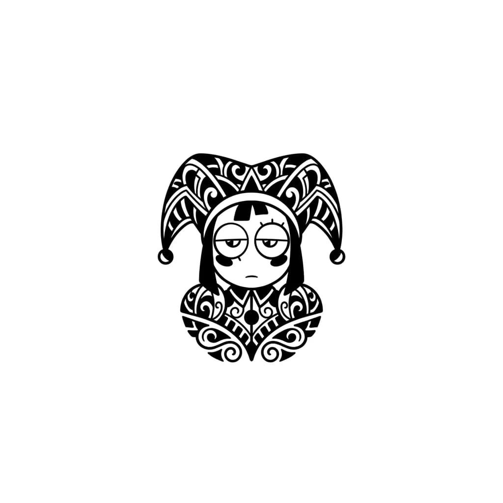 Тату эскиз: Нужно создать персонажа из «Удивительный цифровой цирк» персонаж Помни, нужно создать эскиз тату на руке,у нее должны быть полуприкрыты веки, тату должны быть только до рук, низ не нужен