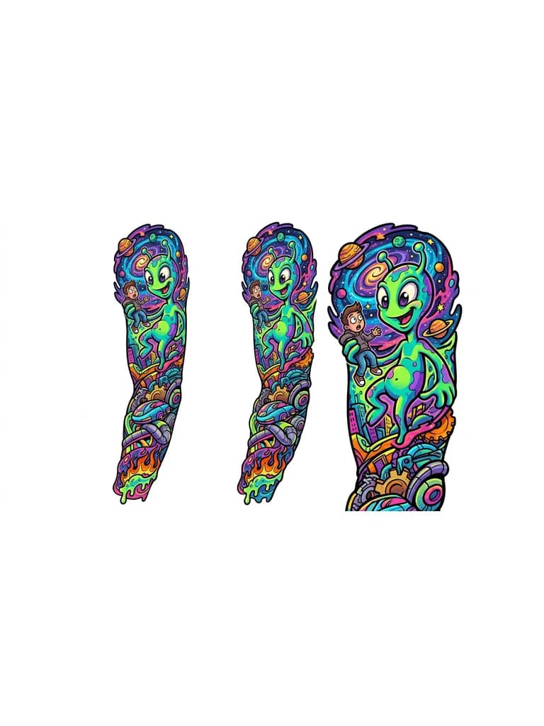 Тату эскиз: Инопланетянин держит на руке маленького человека 