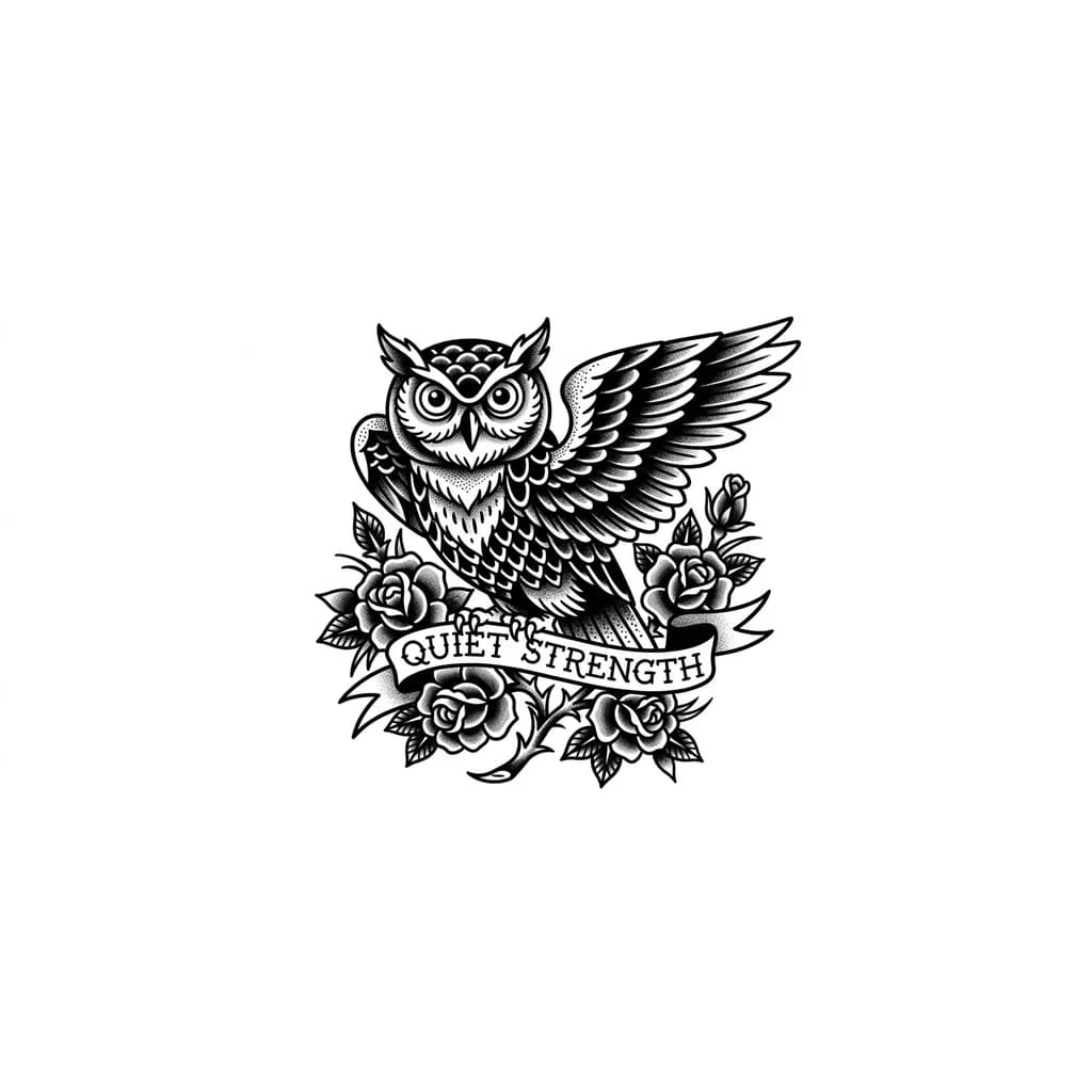 Тату эскиз: Сова с цветами