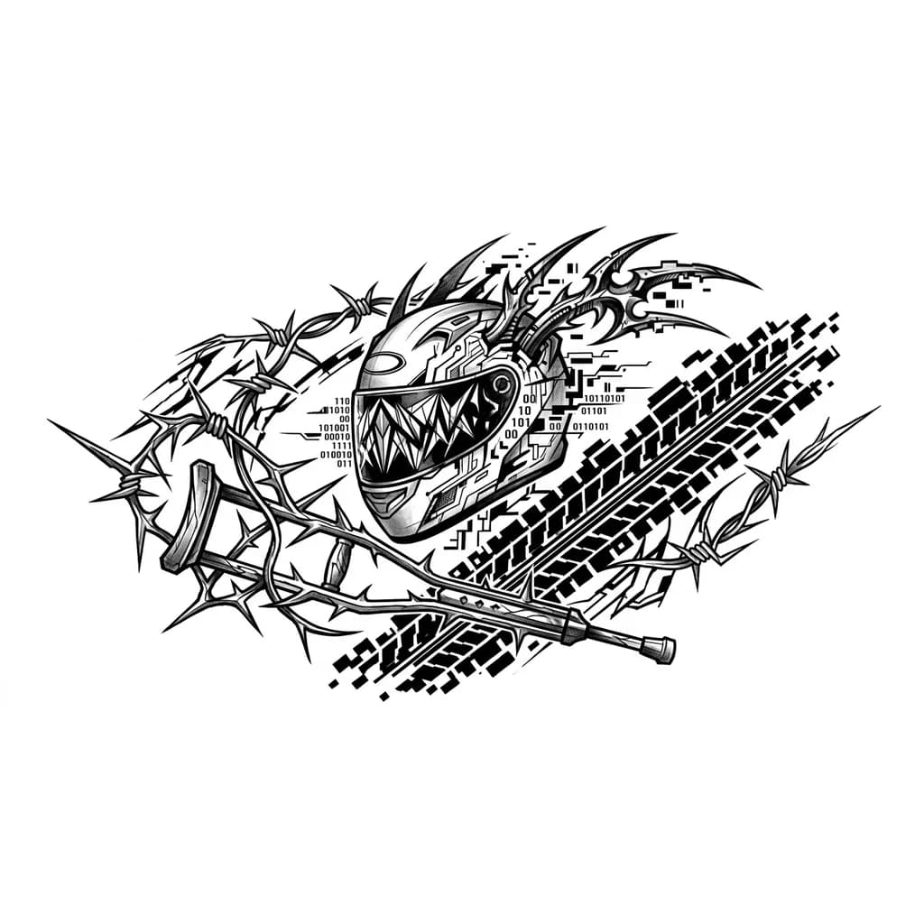 Мото шлем, костыль и след от покрыше