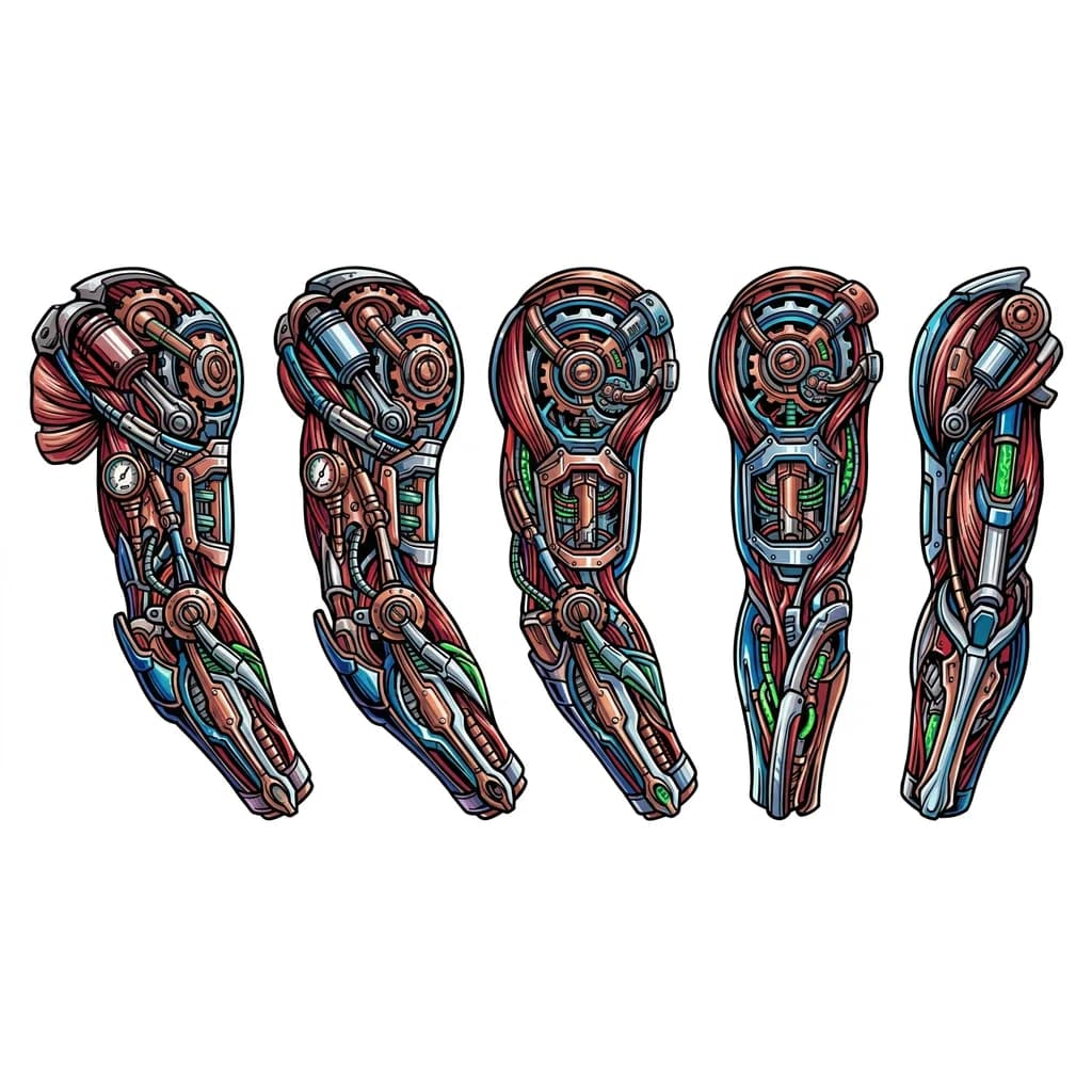 Тату эскиз: Сила, сталь, механизмы, объединить все в один рисунок
