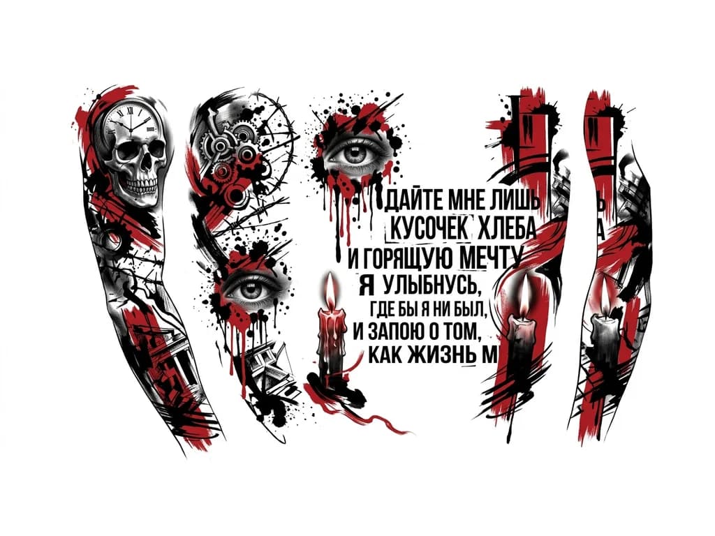 Тату эскиз: Текст со знаками препинаниями и в конце текста свеча