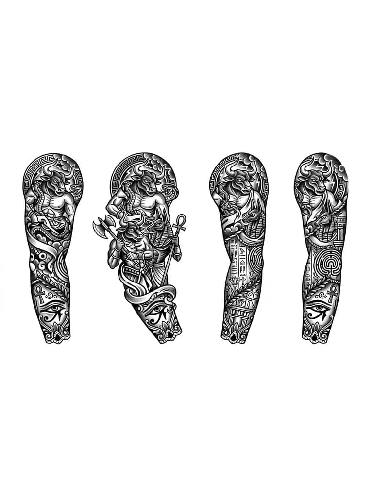 Тату эскиз: Два героя минотавр и Анубис