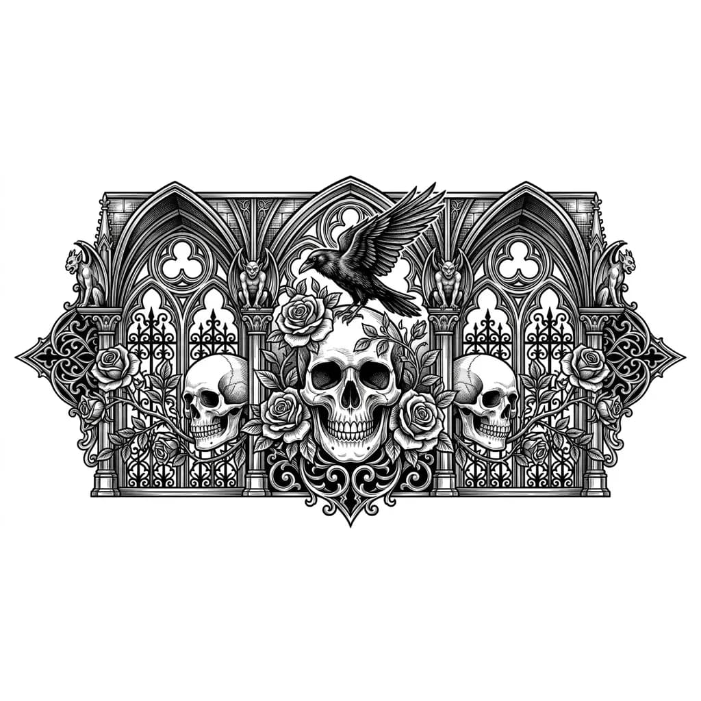 Тату эскиз: нужно закрыть пустые места линиями в стиле готики 