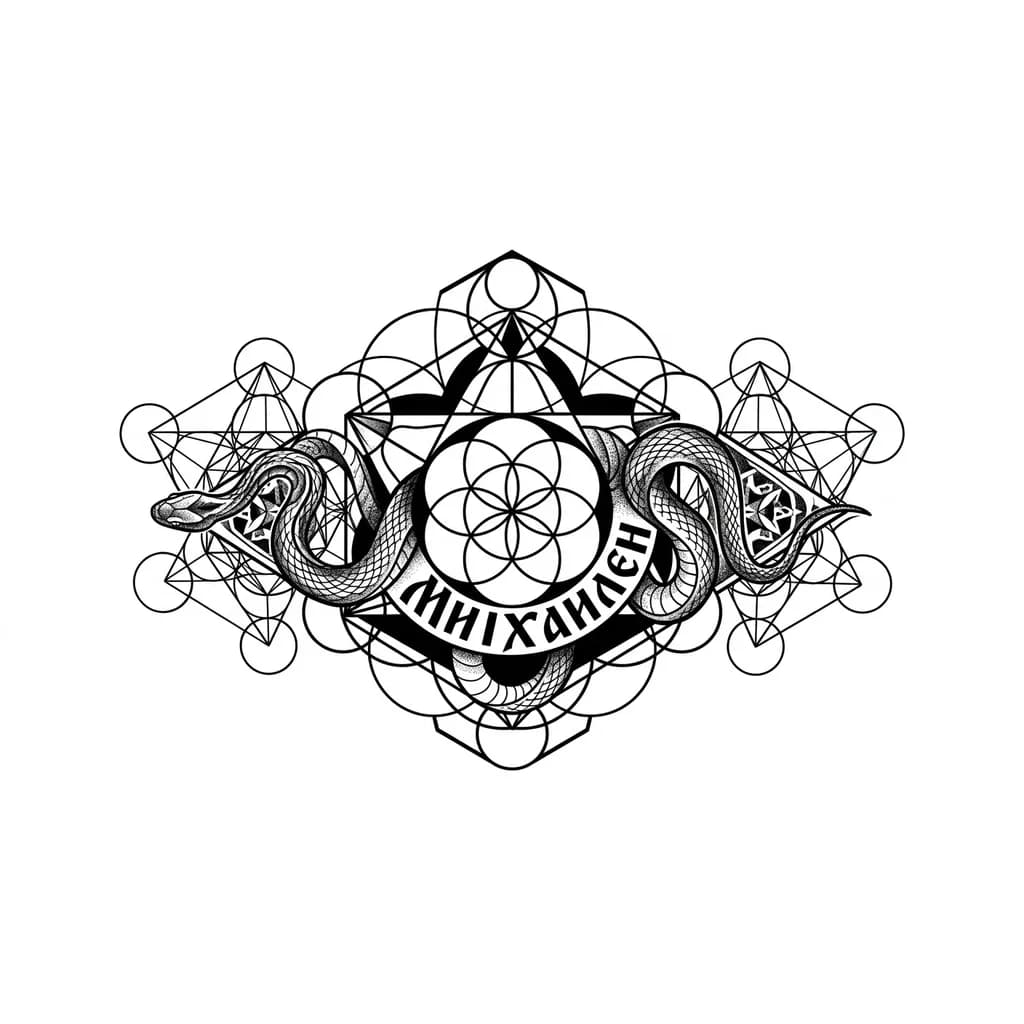 Тату эскиз: Змея оплетает имя 