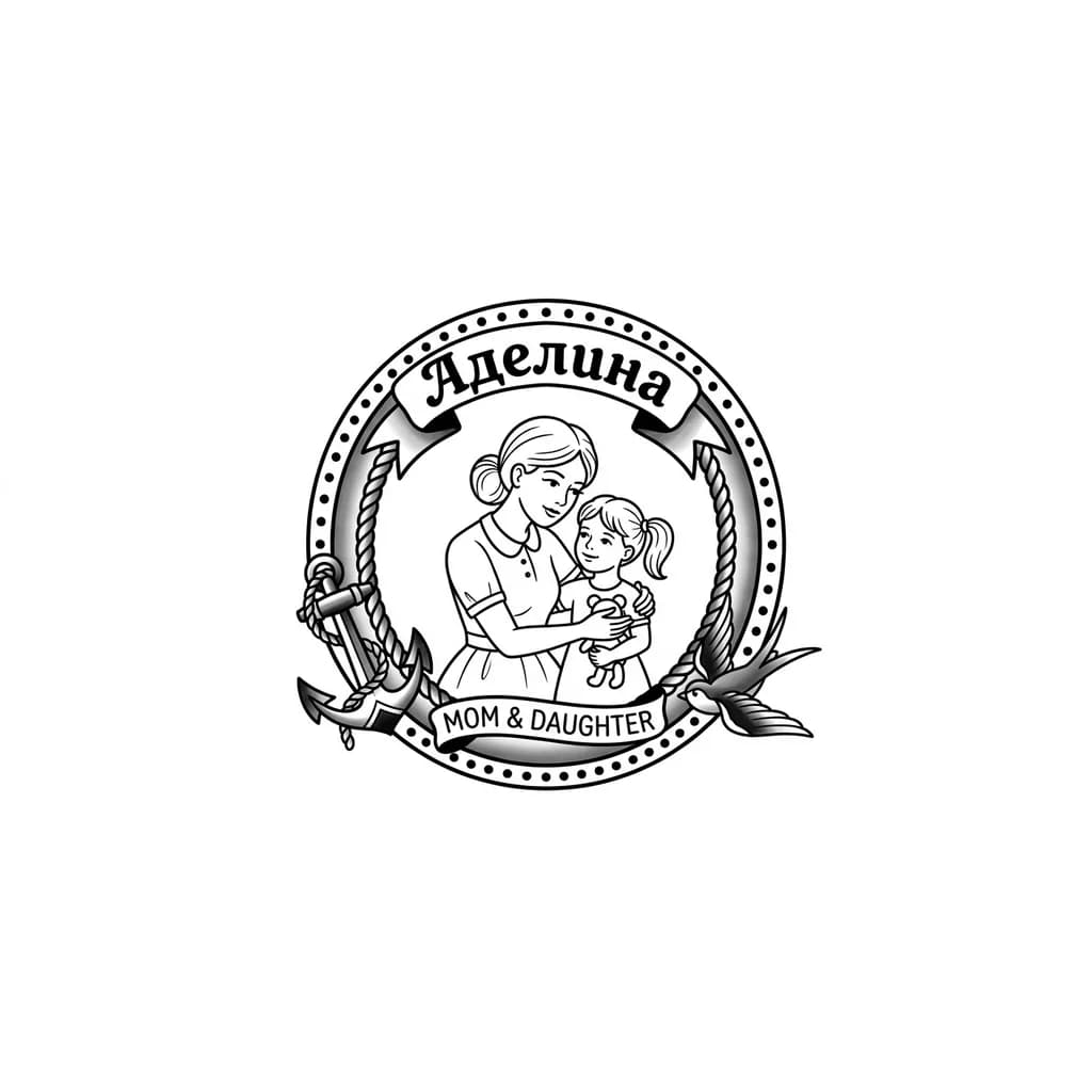 Тату эскиз: Мама с дочкой тонкими линиями минимализм