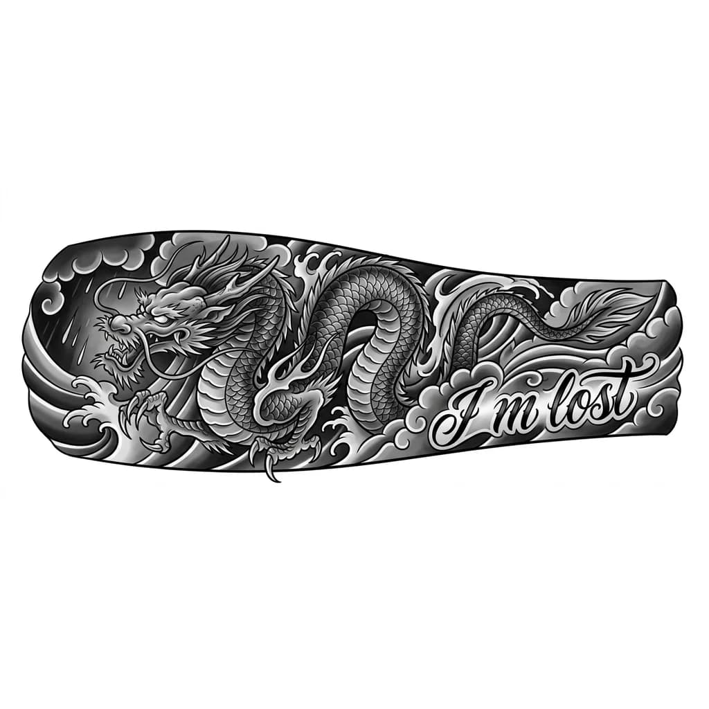 Тату эскиз: дракон на плече с фоном