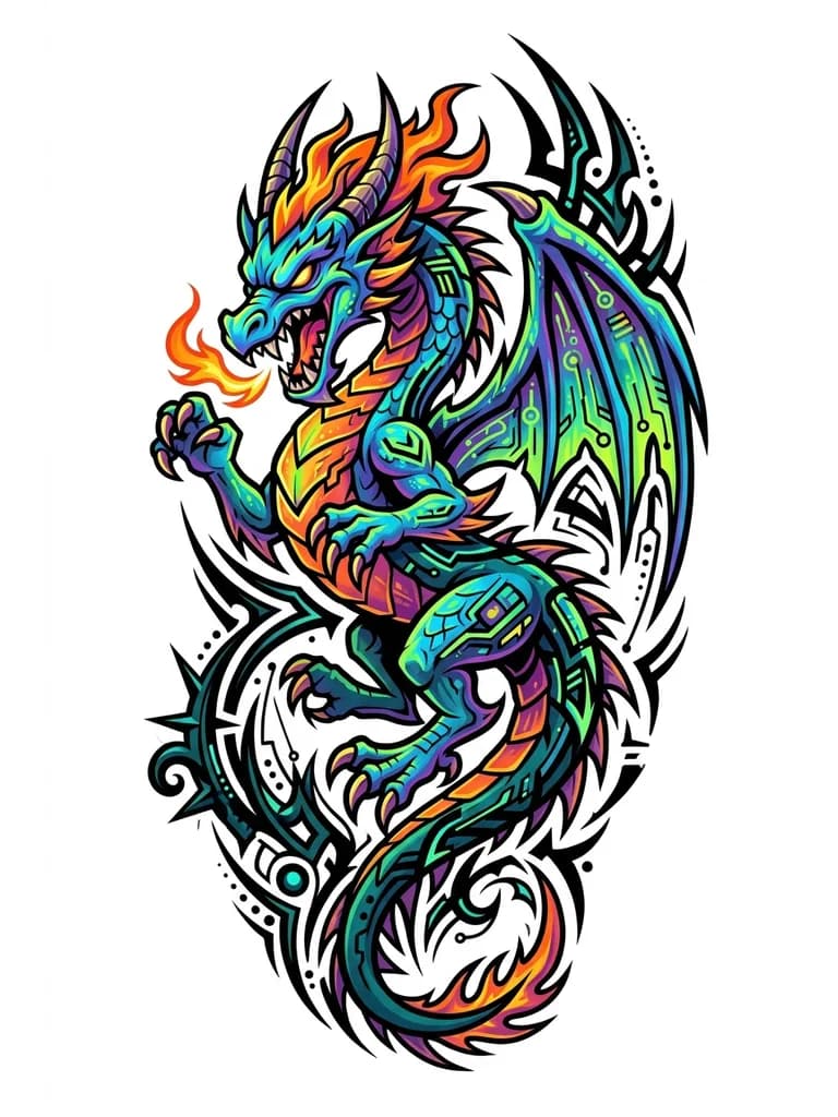 Тату эскиз: Дракон Киберсигилизм