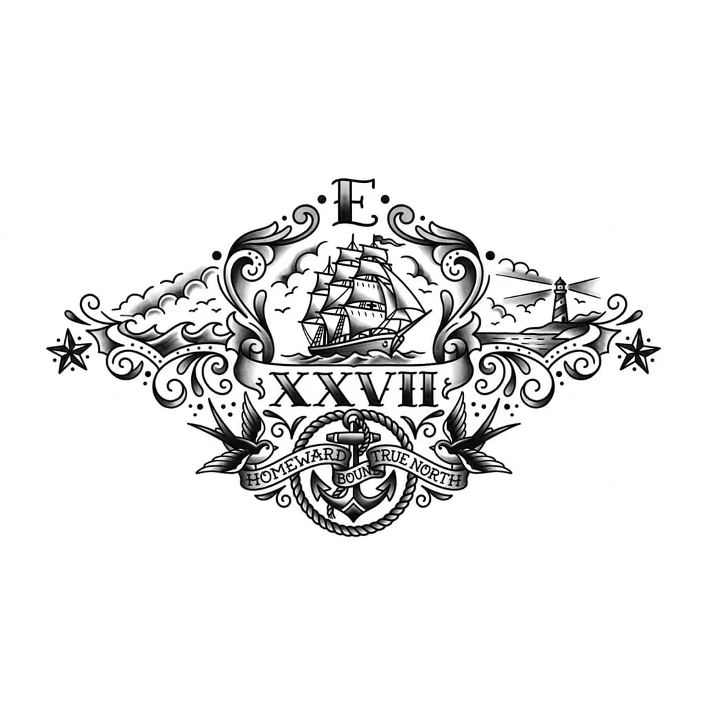 Тату эскиз: Буква е после нее римскими цифрами число 27