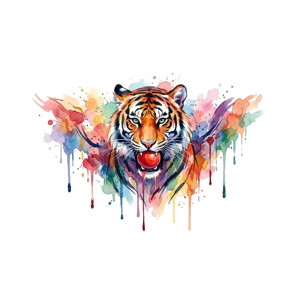 Тату эскиз: Тигр, который держит в пасти красное ядро