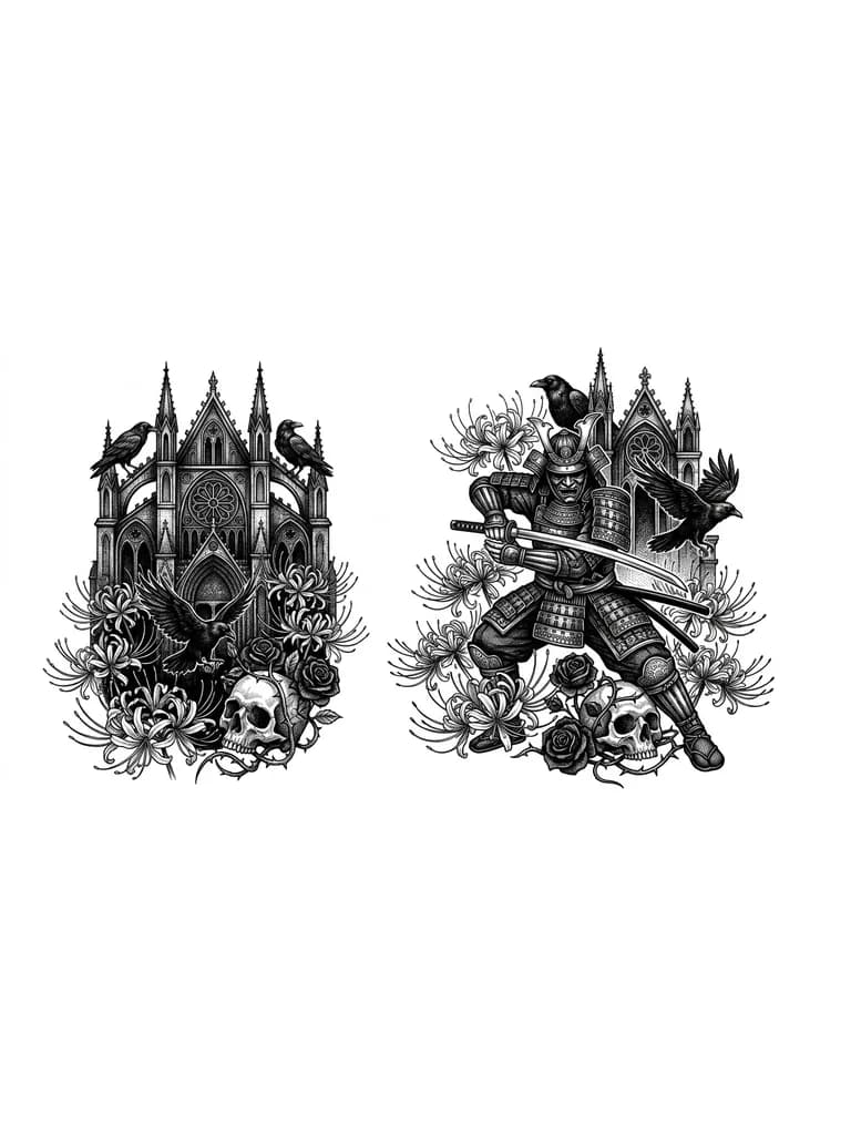 Тату эскиз: Сделай тату эскиз с хиганбаной и самураем 
Чтобы самурай стоял по центру а вокруг него были цветы хиганбаны 