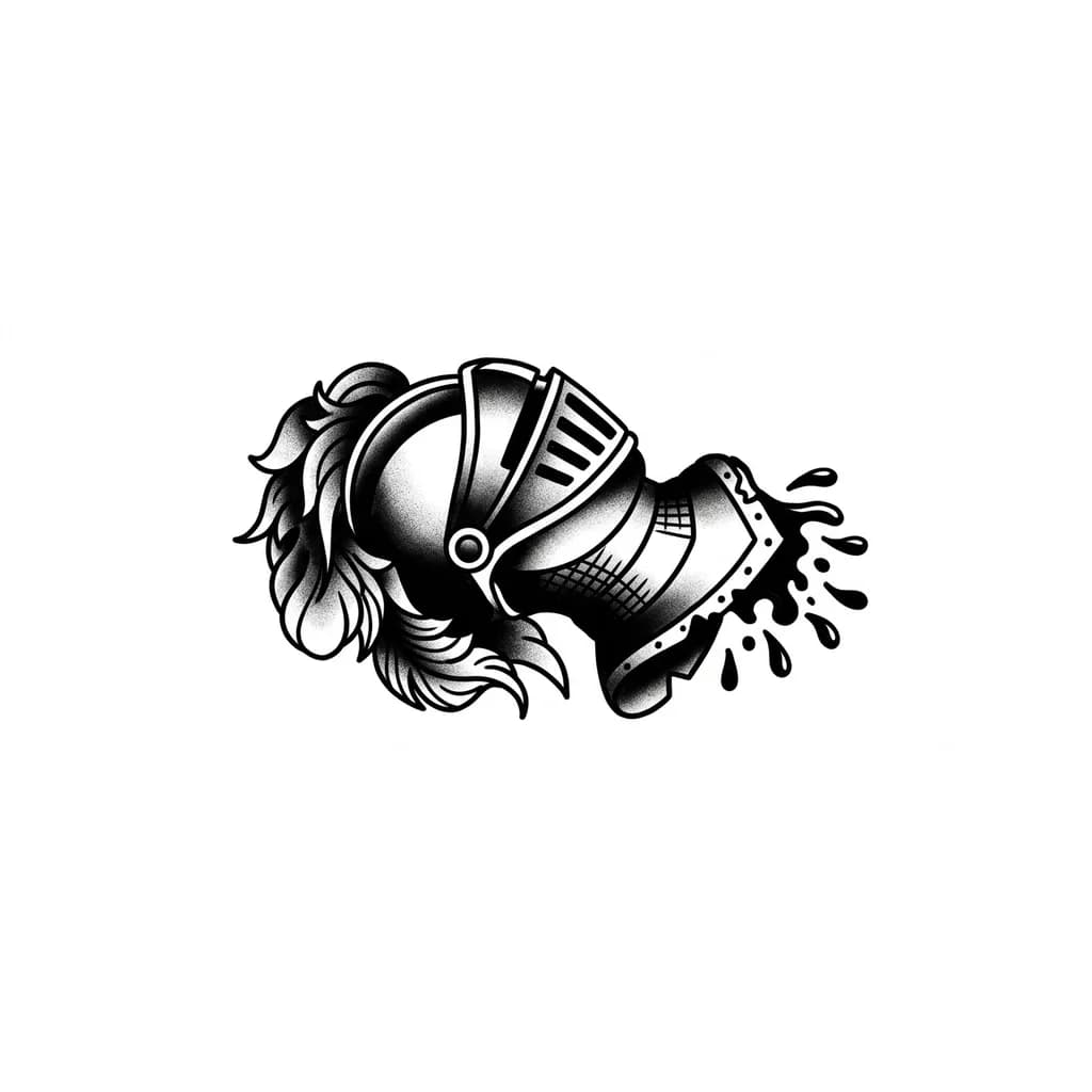 Тату эскиз: шлем рыцаря с отрубленой шеей и кровью