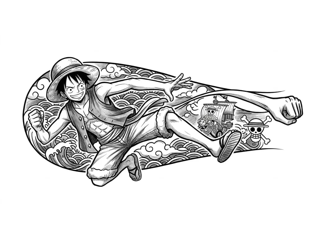 Тату эскиз: Луффи из аниме ван пис улбыка 