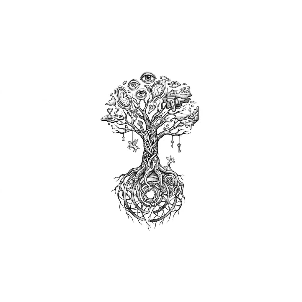 Тату эскиз: сделай маленькую тату дерева с корнями на коленной чашечке 