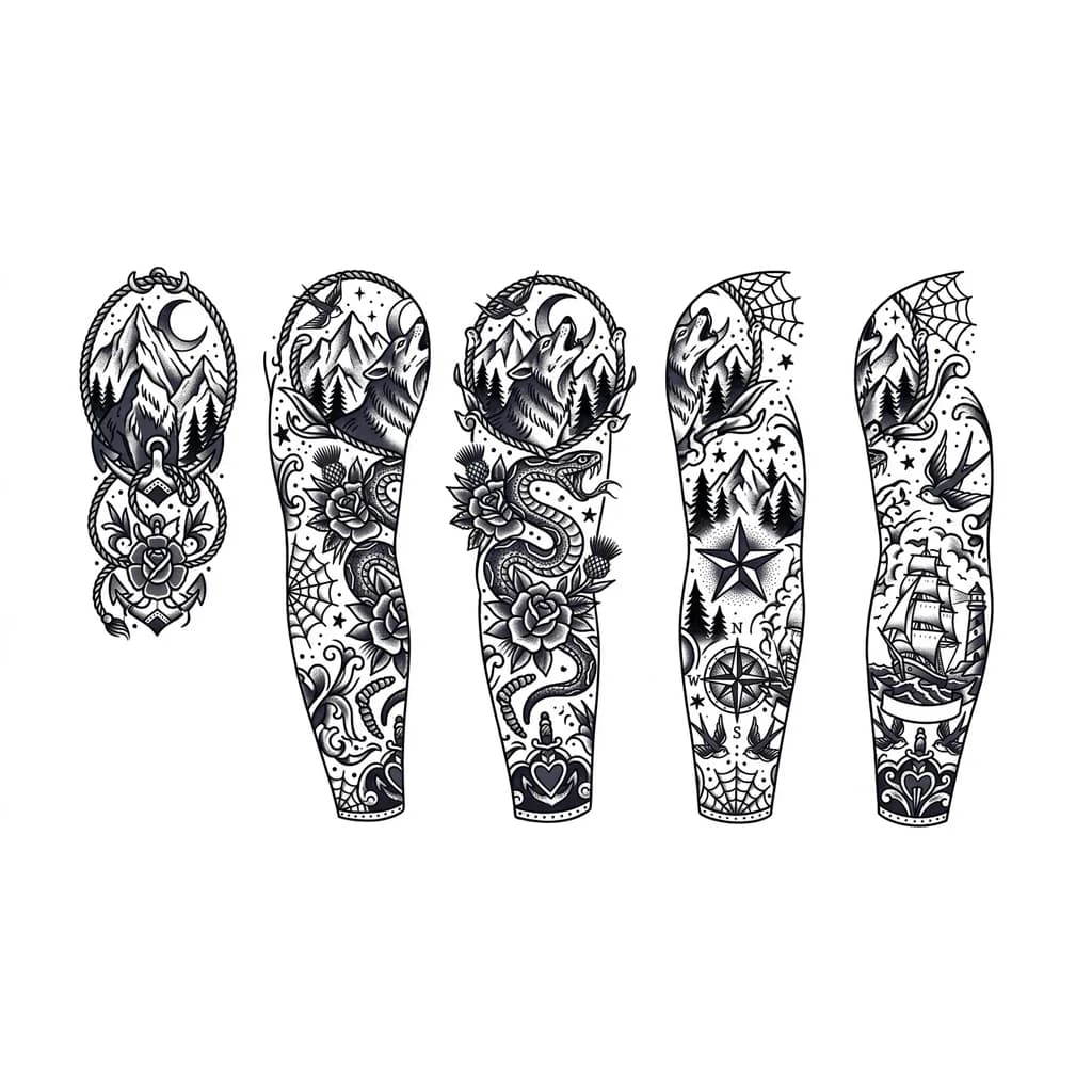 Тату эскиз: Лес горы волк