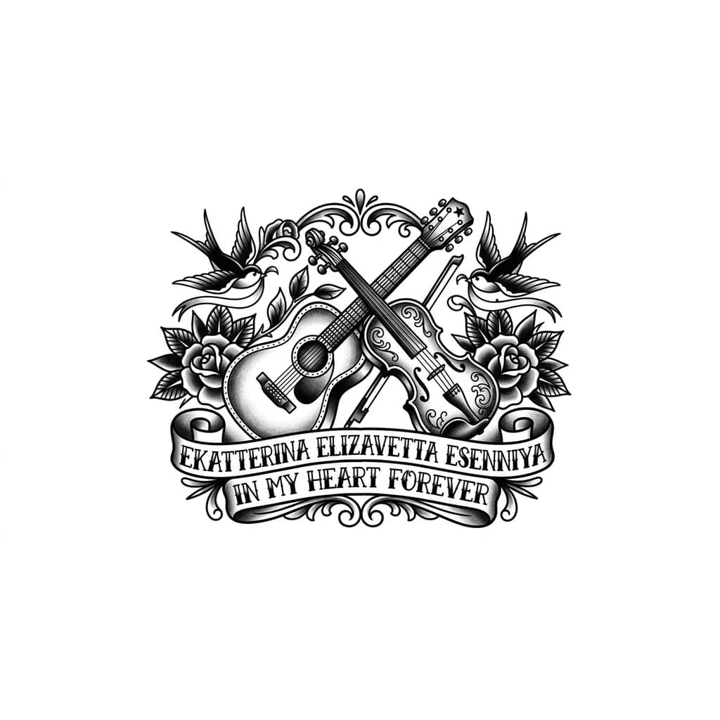 Тату эскиз: гитара Clark вместе со скрипкой