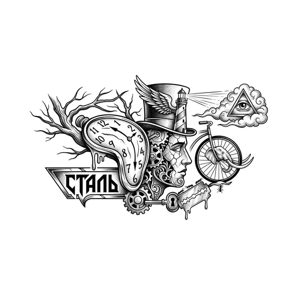 Тату эскиз: Слово СТАЛЬ