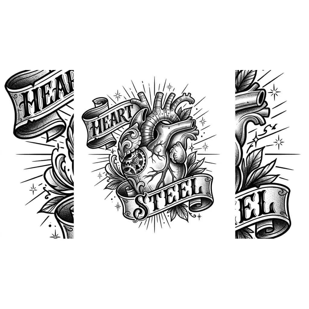 Тату эскиз: Слово - сердце сталь 
