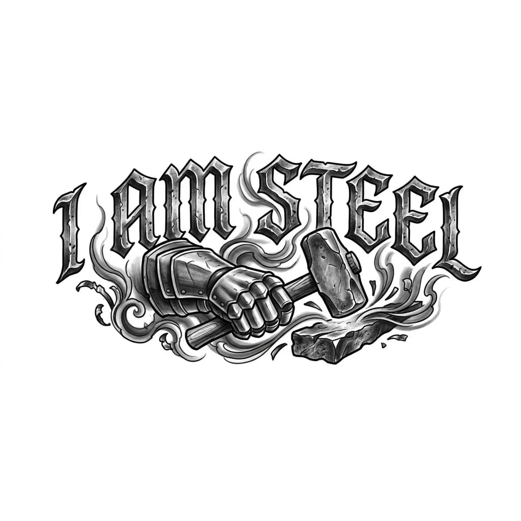 Тату эскиз: Я есть сталь слово