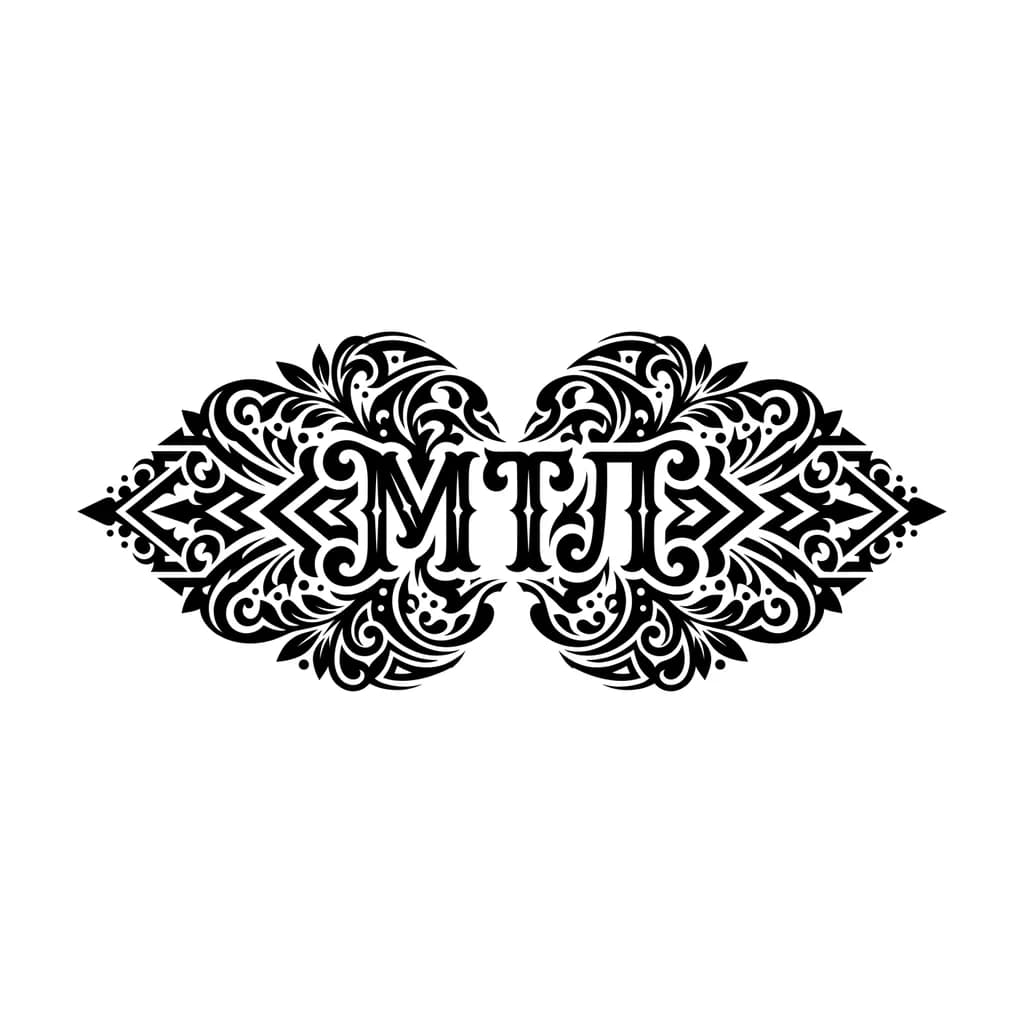Тату эскиз: Парное тата для влюбленных с буквами МТЛ