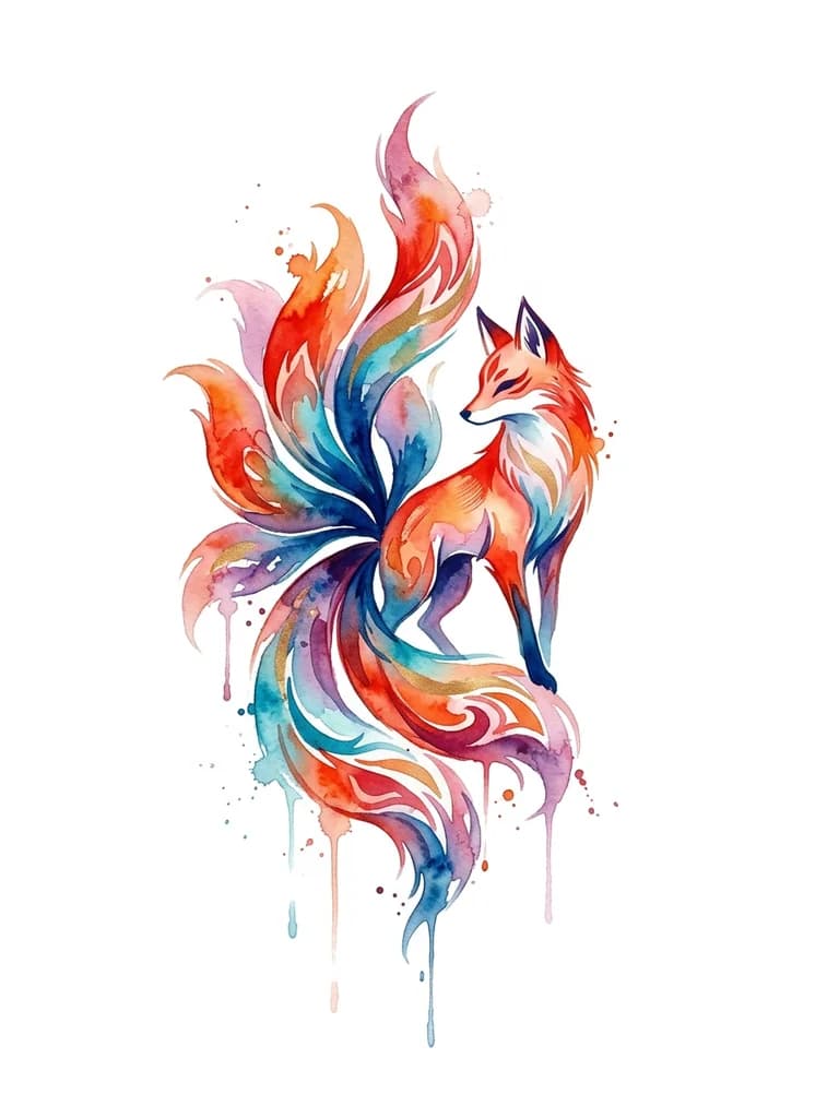 Тату эскиз: 10 вариантов татуировки в японском стиле, минимализм лису-кумихо