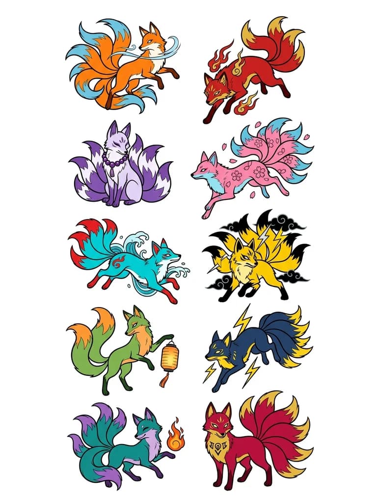 Тату эскиз: 10 вариантов татуировки в японском стиле, минимализм лису-кумихо