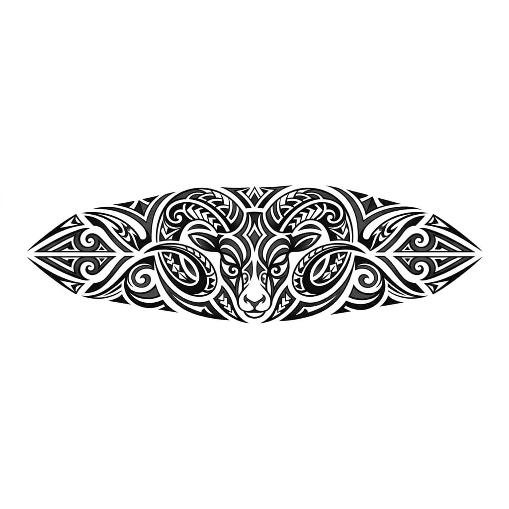 Тату эскиз: Эскиз тату в стиле трайбл на предплечье. Которое отражает силу и мощь знака зодиака овен