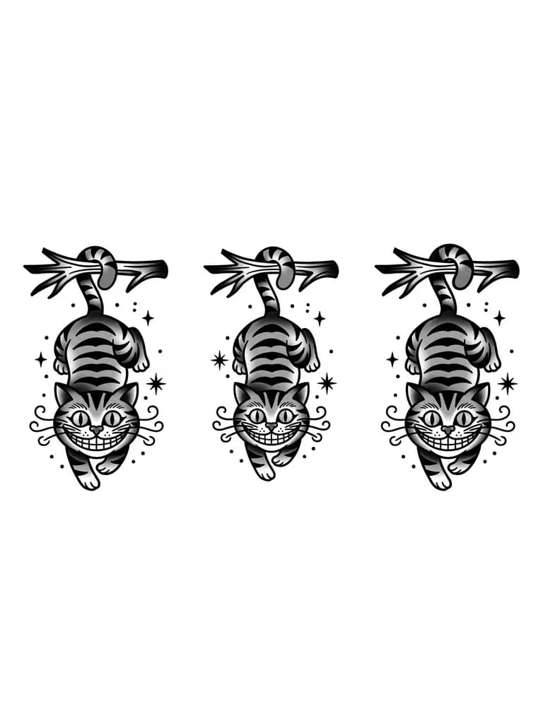 Тату эскиз: Чеширский кот вниз головой 