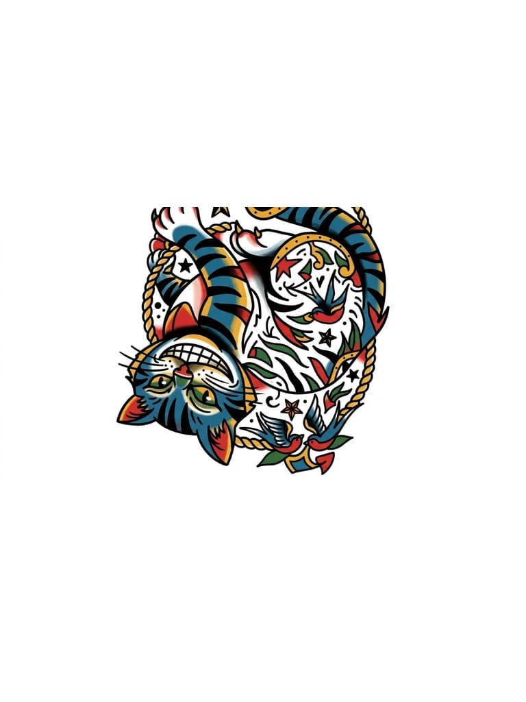 Тату эскиз: Чеширский кот вниз головой , половина тела 