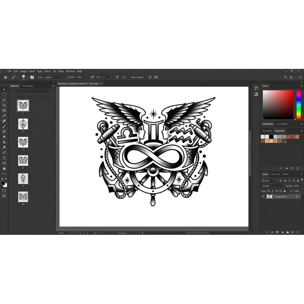 Тату эскиз: Весы, близнецы, водолей, вечность