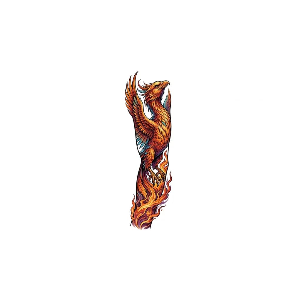 Тату эскиз: Феникс. Реалистичный , поднимается к небу из огня. 