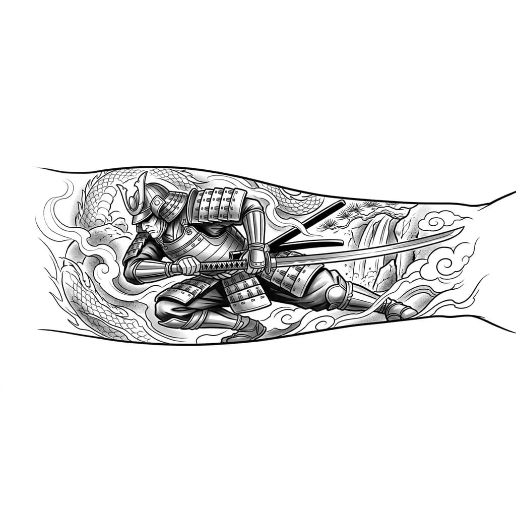Тату эскиз: Нужен эскиз самурая на предплечье