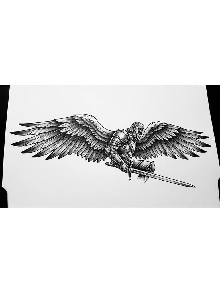 Тату эскиз: Нужен эскиз война сво с крыльями на спину  