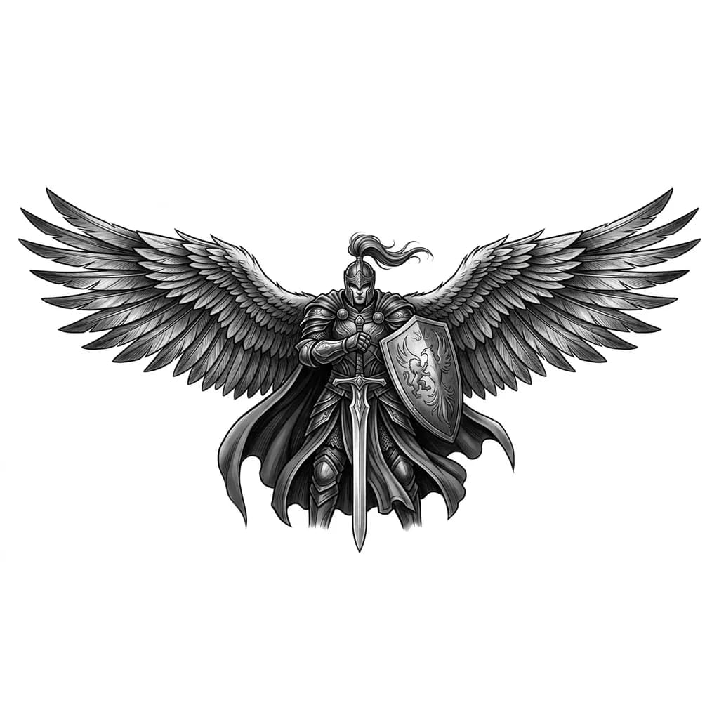 Тату эскиз: Нужен эскиз война сво с крыльями на спину  