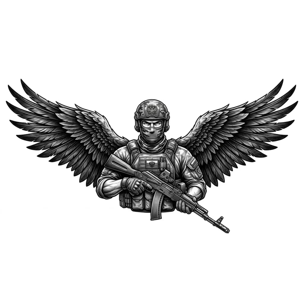 Тату эскиз: Нужен эскиз война сво вс рф,с крыльями на спину с ак-74