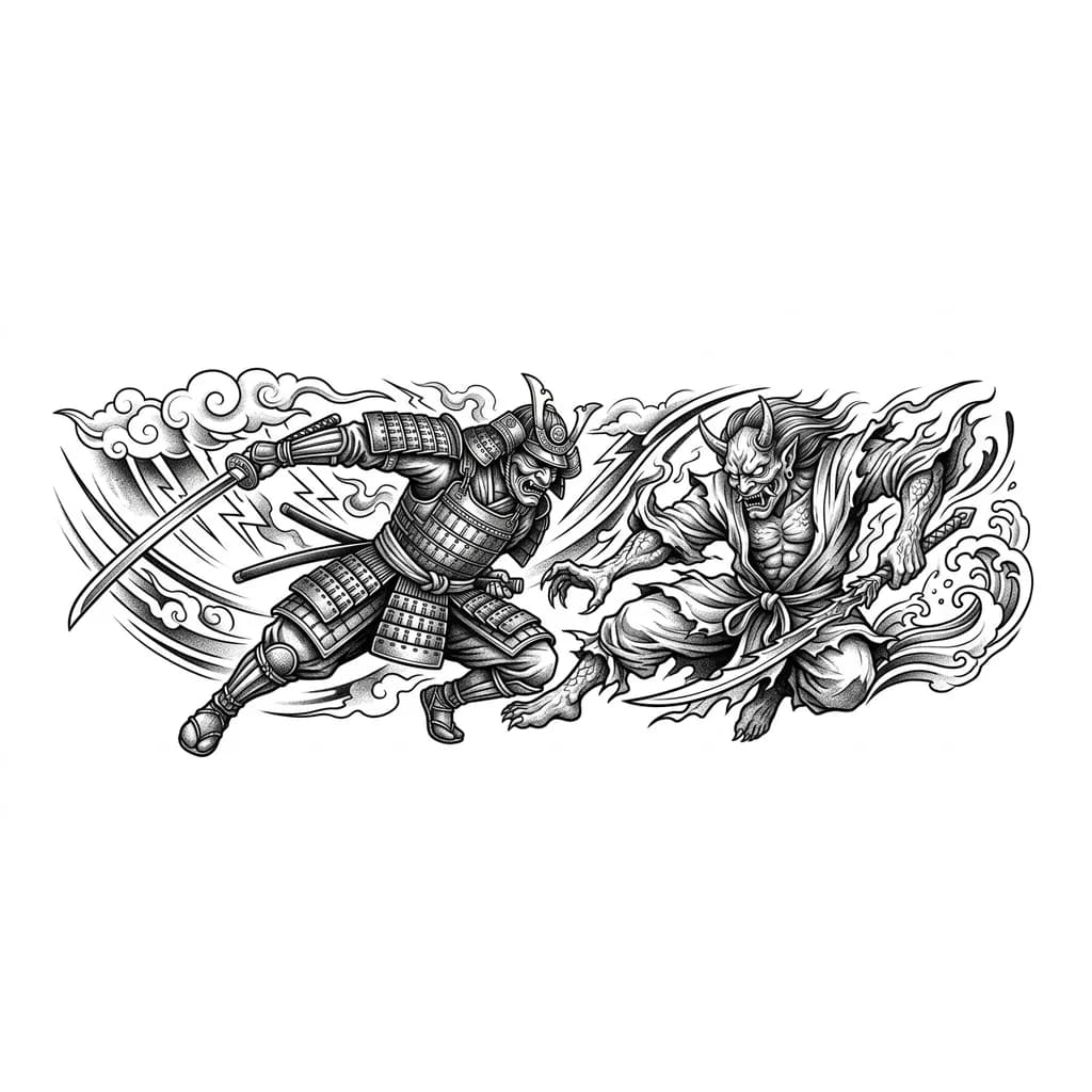 Тату эскиз: Нужен эскиз война самурая с катаной , демона 