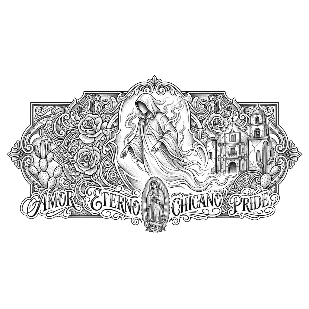 Тату эскиз: Призрак в полотне полу прозрачном на всю спину 