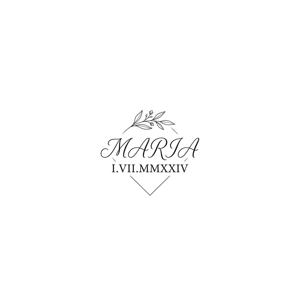 Тату эскиз: Хочу татуировку с именем дочери в стиле минимализм с красивым шрифтом можно добавить дату рождения 01.07.2024 римскими цифрами 