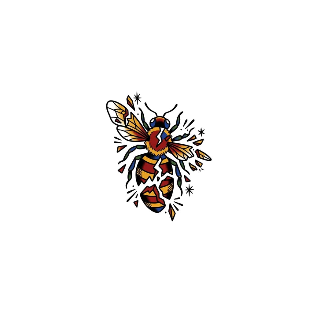 Тату эскиз: Разбитая пчела на осколки