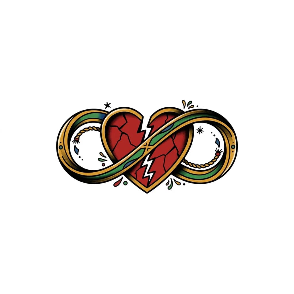 Тату эскиз: Разбитое сердце в бессконечность