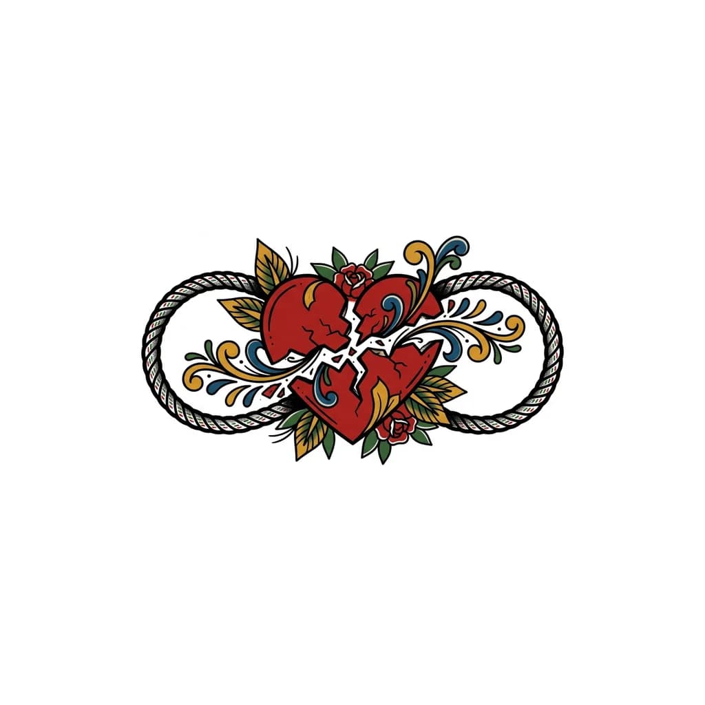 Тату эскиз: Разбитое сердце в бессконечность