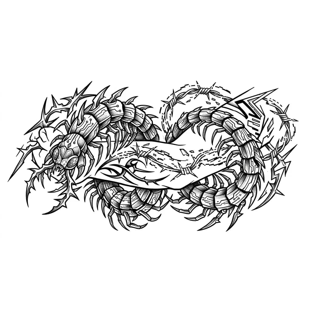 Тату эскиз: сколопендра обвивает руку 